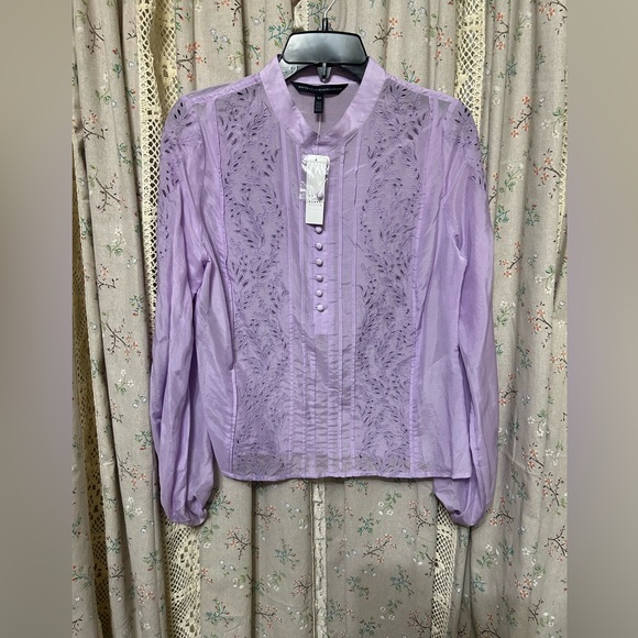 White House Black Market Tops - White House Black Market Silk Long Sleeve Lazer Cut Button Up Lilac Top XS NWT